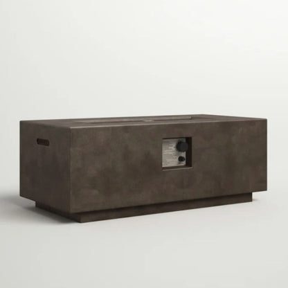 Dark gray propane fire pit table with front control panel opening