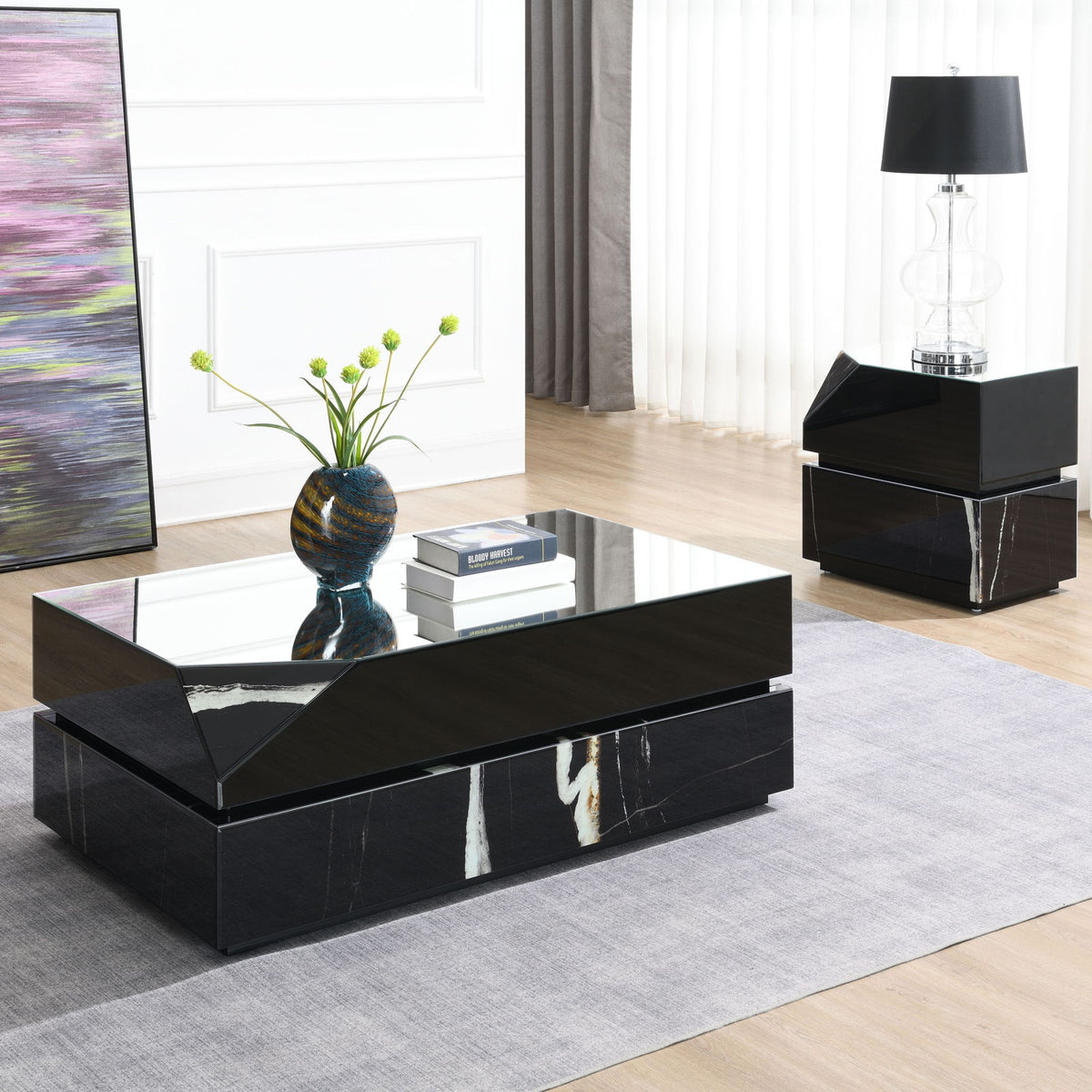 Drisana - Mirrored End Table - Black