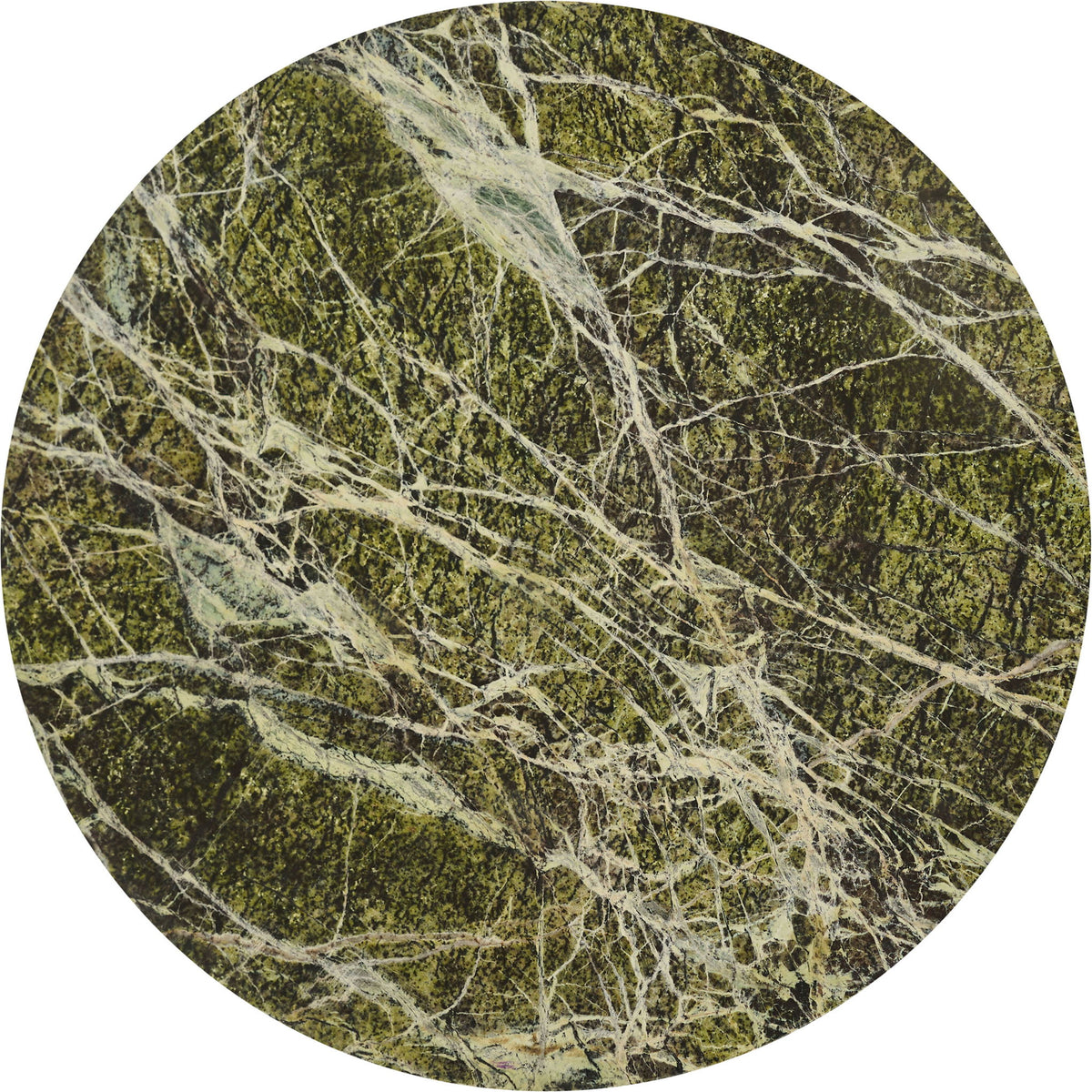 Round green marble tray top with white and gray vein patterns