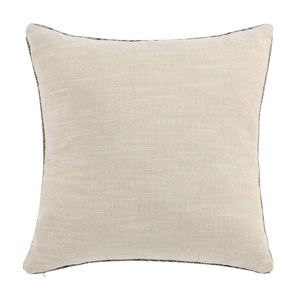 Ivory square throw pillow with textured woven fabric and rounded outer corners