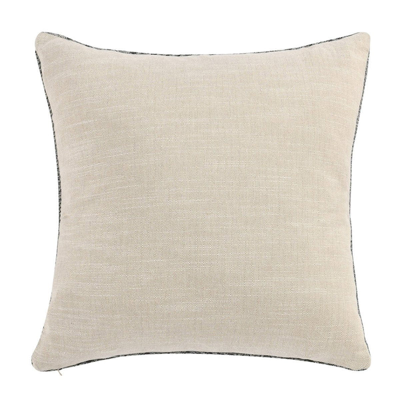 Ivory square throw pillow with textured woven fabric and rounded outer corners