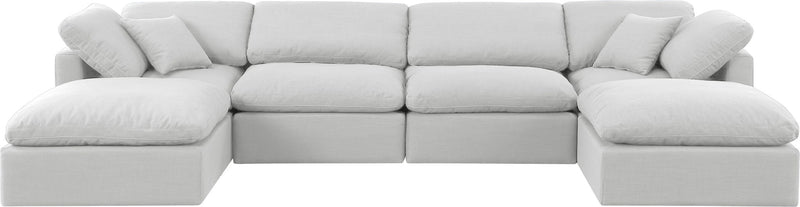 Indulge - Linen 6 Piece Modular Double Chaise Sectional - White