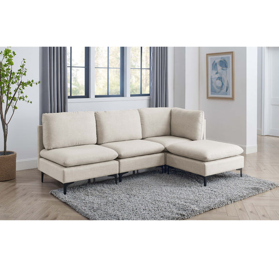 Beige modular corner sectional sofa with chaise ottomans and tall legs