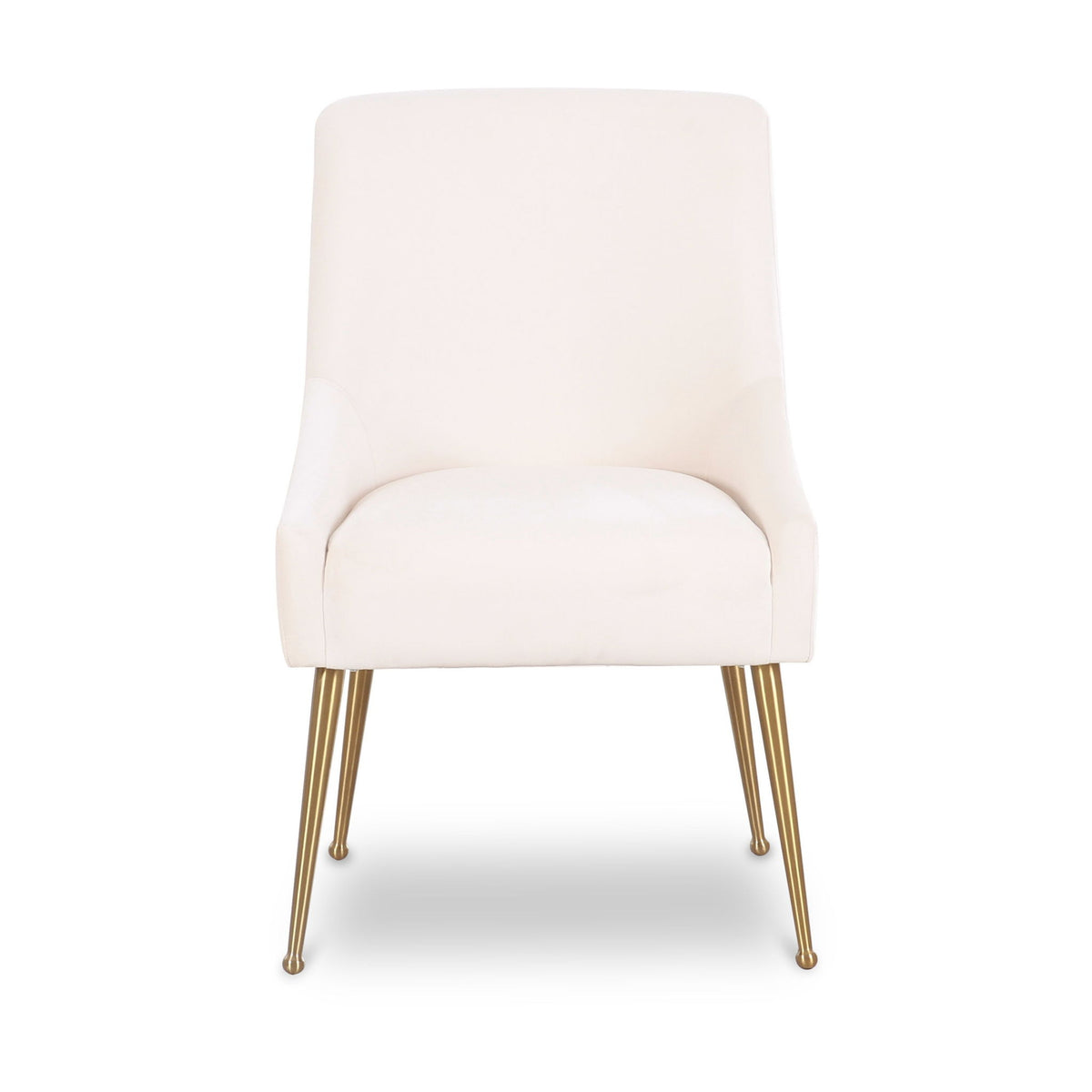 Cream velvet side chair with upholstered seat and angled legs, no visible hardware