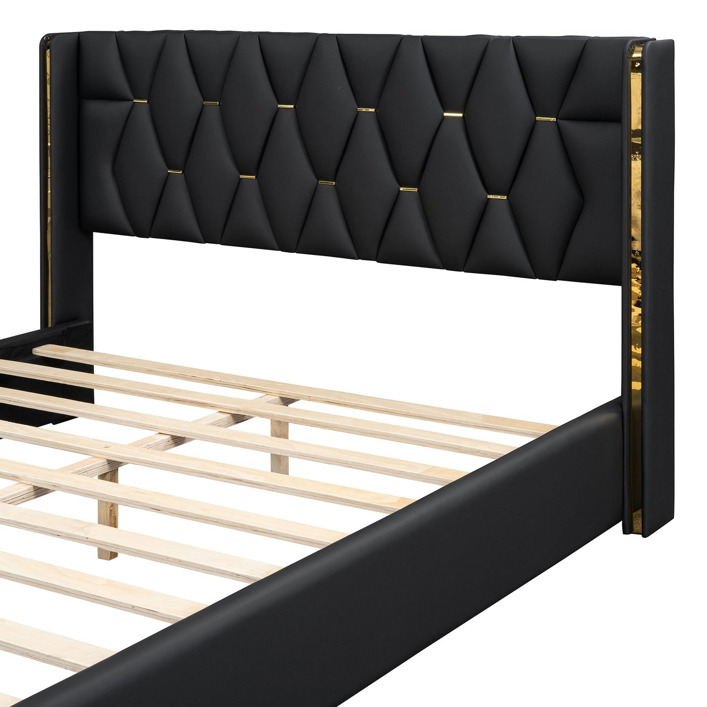 Upholstered Platform Bed With Strips - Black