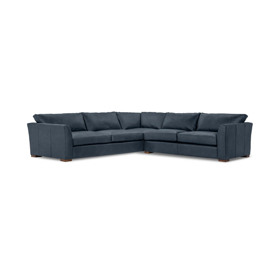 3-piece sectional sofa in dark blue fabric, L-shaped with chaise corner