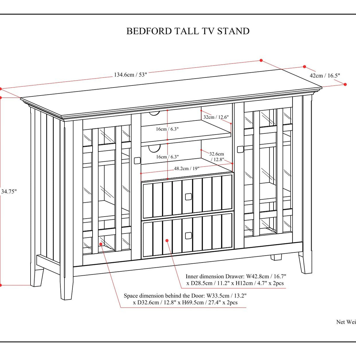 Bedford - Handcrafted Tall TV Media Stand