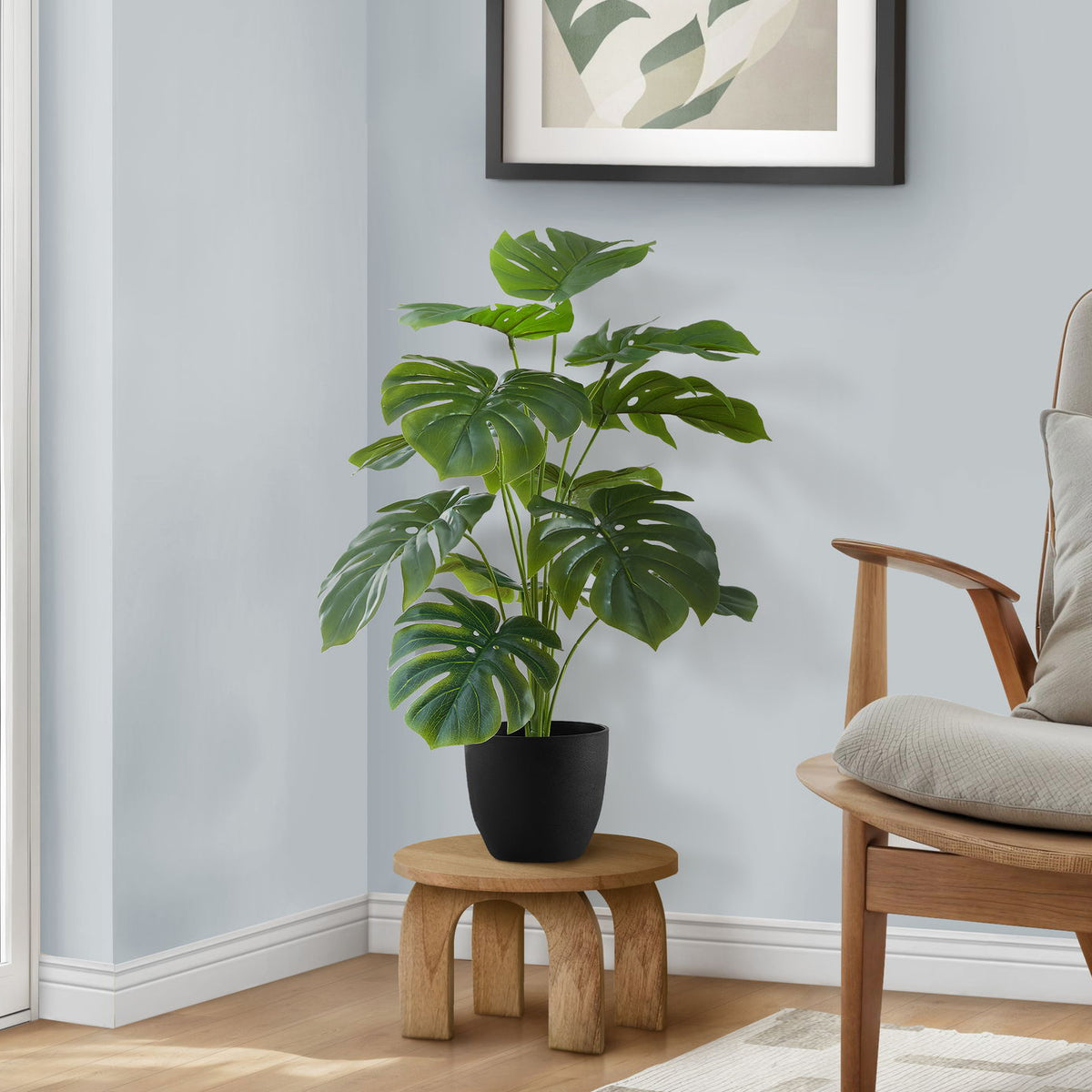 24" Tall, Artificial Plant, Monstera, Indoor, Faux, Fake, Table, Greenery, Potted, Real Touch, Decorative - Green / Black