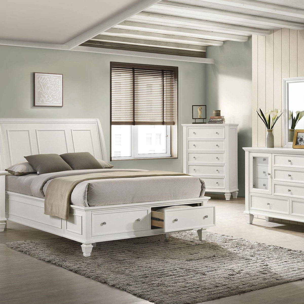 Sandy Beach 5-piece Queen Bedroom Set Cream White