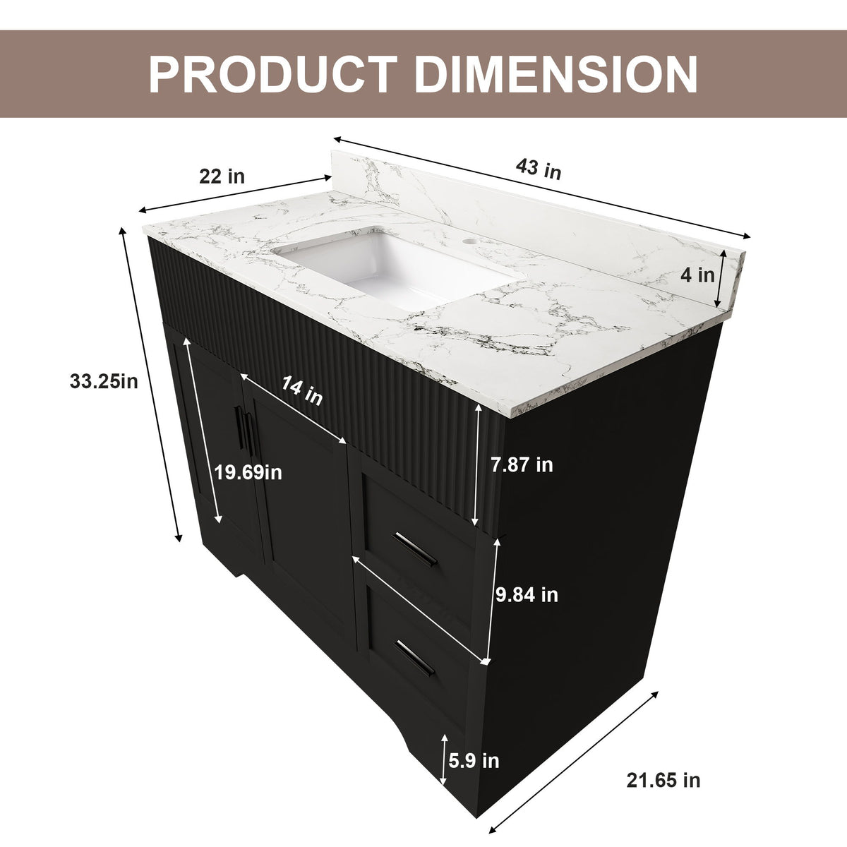Bathroom vanity set dimension diagram with sink and cabinet measurements