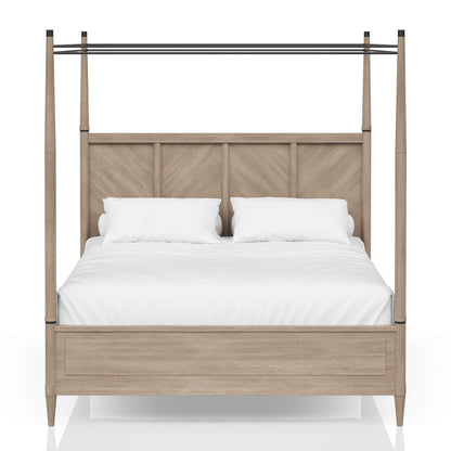 Queen Canopy Bedroom Set With A 2 Drawer Nightstand A Modern Dresser With Poster Mirror And A Door Chest - Sand