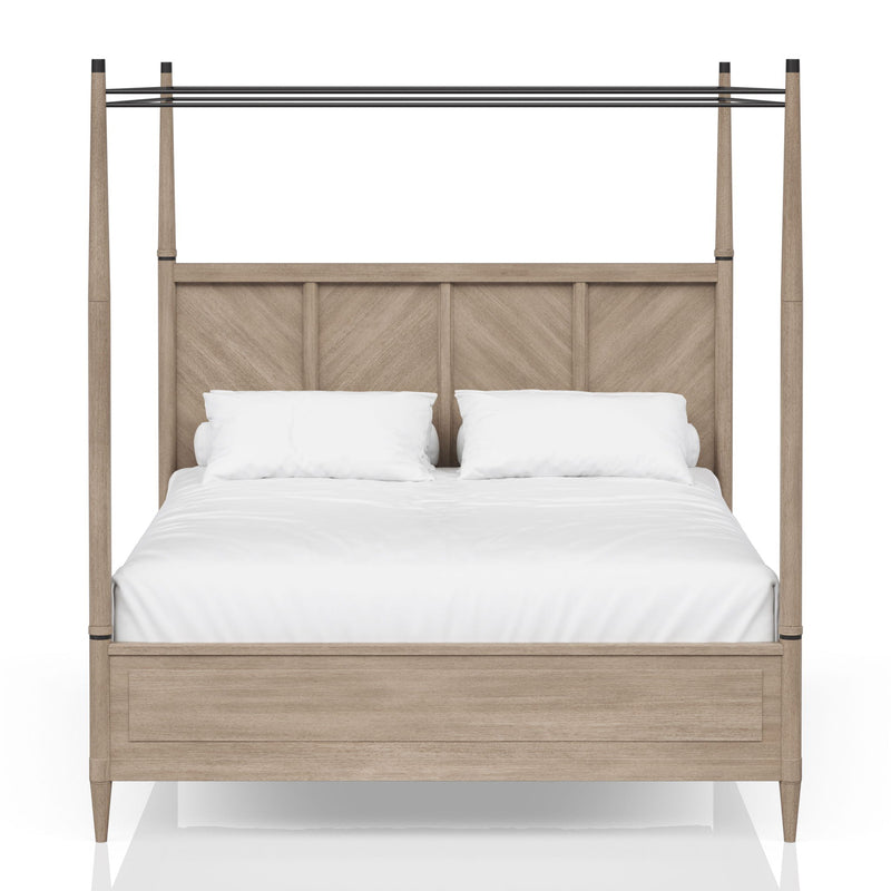 Queen Canopy Bedroom Set With A 2 Drawer Nightstand A Dresser With Poster Mirror And A Door Chest - Sand