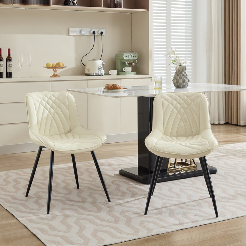 Dining Chairs Set of 2 Mid Century Modern Kitchen Chair Comfortable Upholstered Faux Leather Dinner Chairs for Kitchen Dining Room, Cream