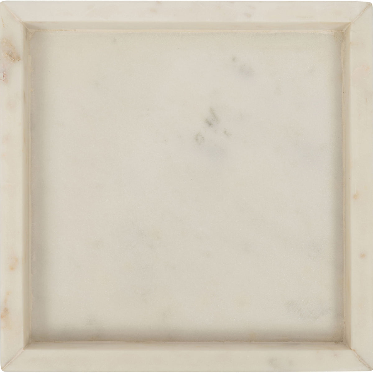 Square beige marble tray with raised border and smooth interior