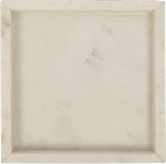 Square beige marble tray with raised border and smooth interior