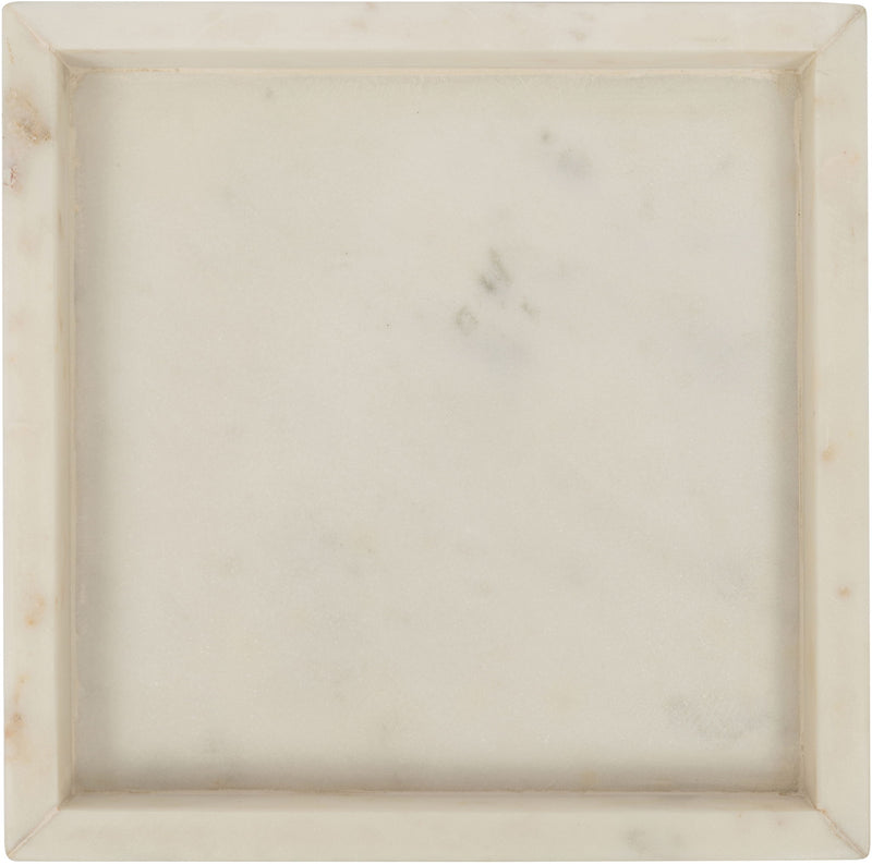Square beige marble tray with raised border and smooth interior
