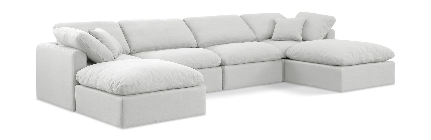 Indulge - Linen 6 Piece Modular Double Chaise Sectional - White
