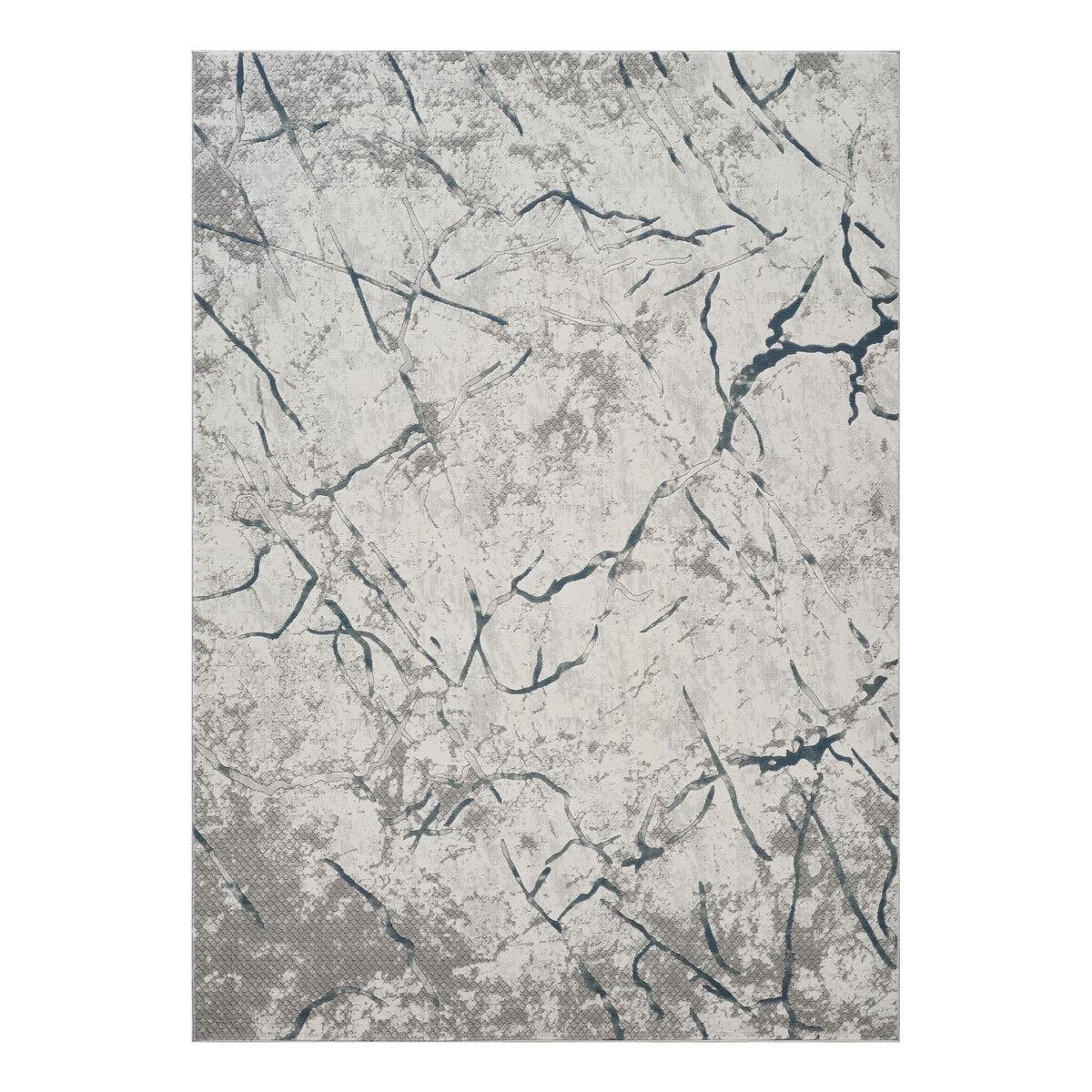 Ivory and gray geometric 3D effect area rug with abstract cracked lines, square view