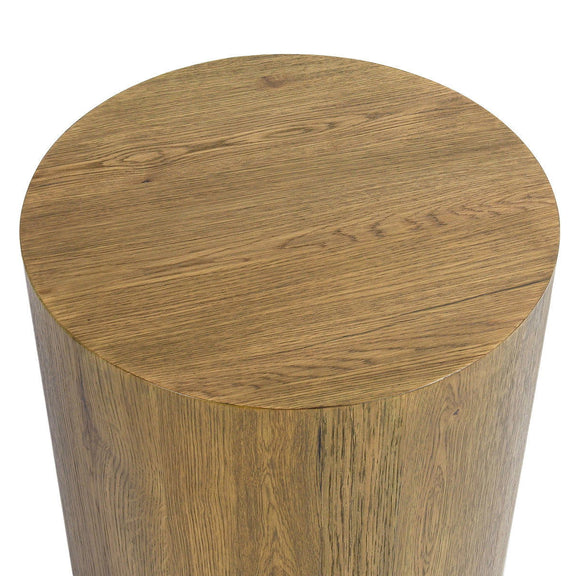Round end table top view with circular wood surface and visible grain lines
