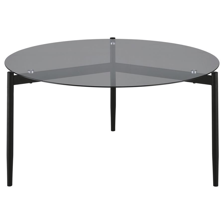 Rosalie - Round Smoked Glass Top Coffee Table - Sandy Black