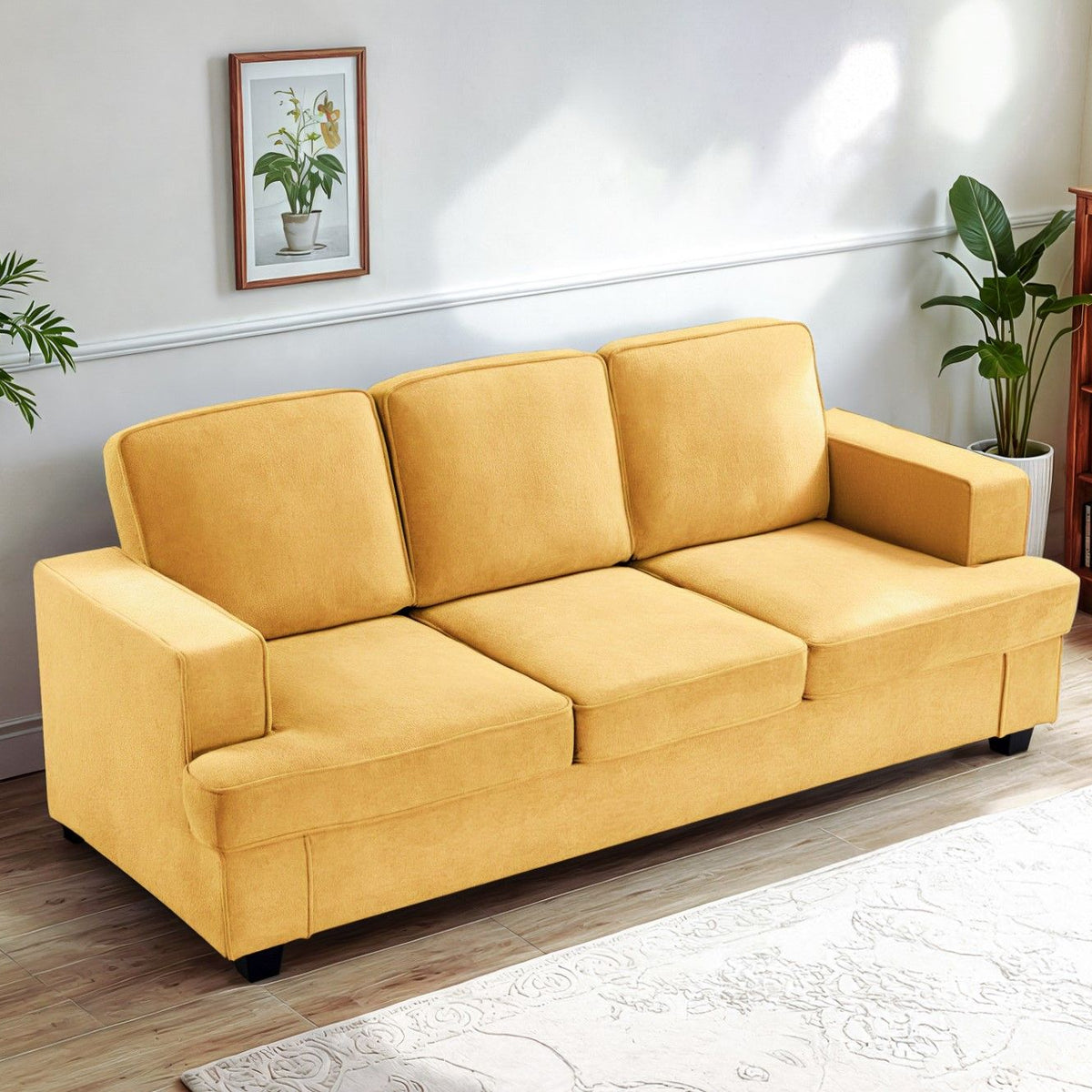 Modern Sofa, Comfortable 3 Seater Couch With Deep Seating, Loose Back Cushions, Wide Arms