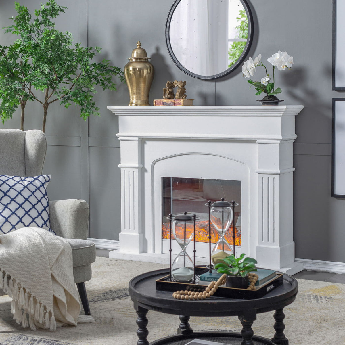 Round Hand Carved Rose Antique Mirror Frame, Wall Mirror For Live Space