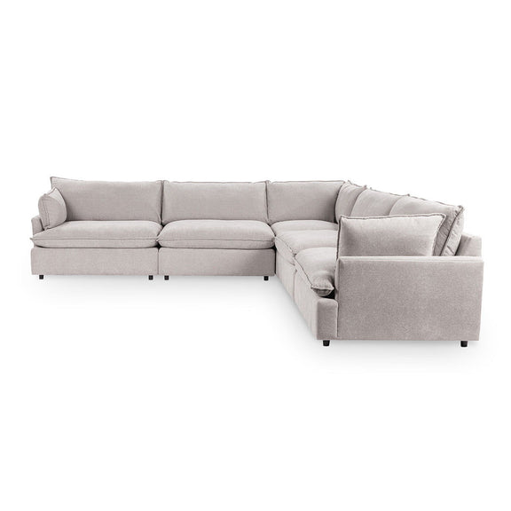 Modular sectional sofa in light gray with chaise return and boxy seat cushions.