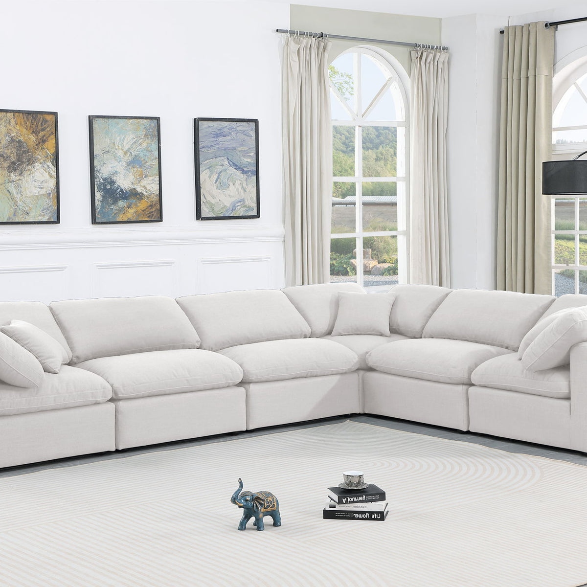 Indulge - Linen 6 Piece Modular Corner Sectional - White