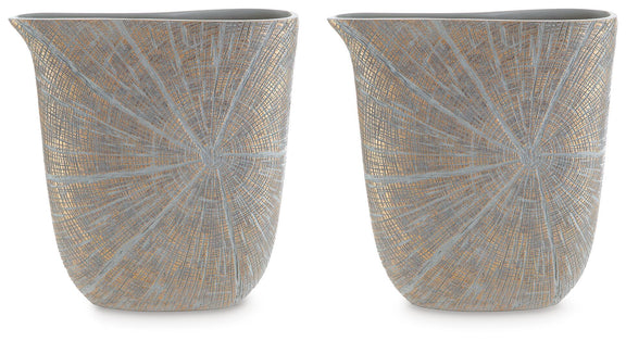 Ardenley set of 2 vases, blue-gray cylindrical with gold textured spokes