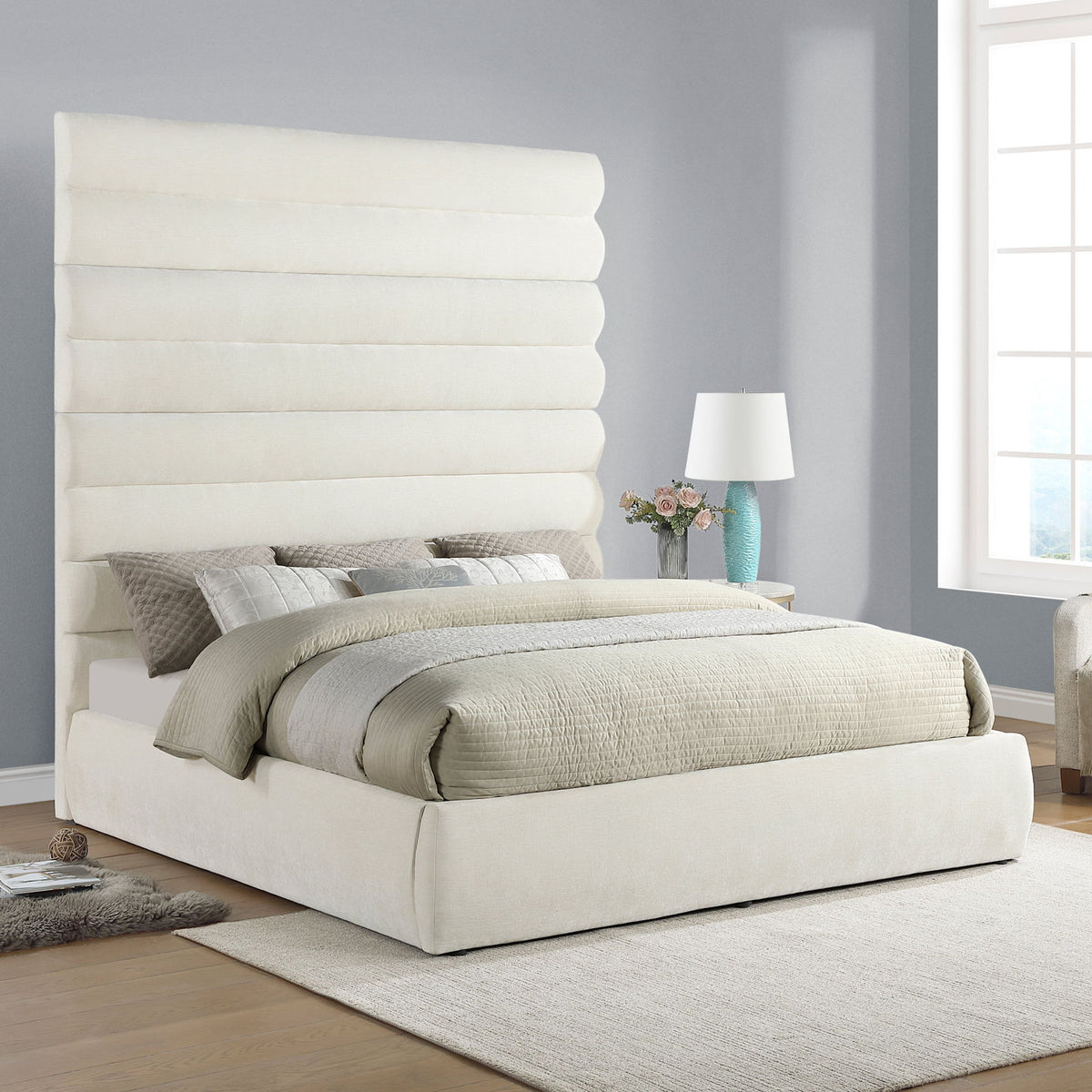 Adam - Chenille Fabric Bed With 89" Headboard