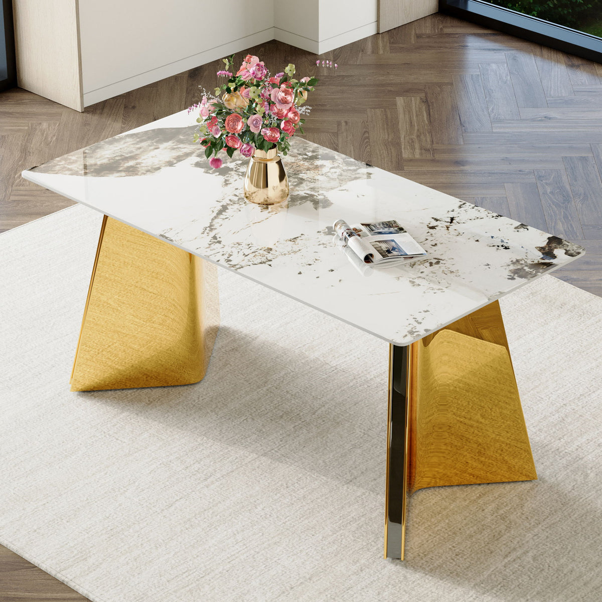 Pandora - Patterned Sintered Stone Dining Table With Stainless Steel Butterfly Legs