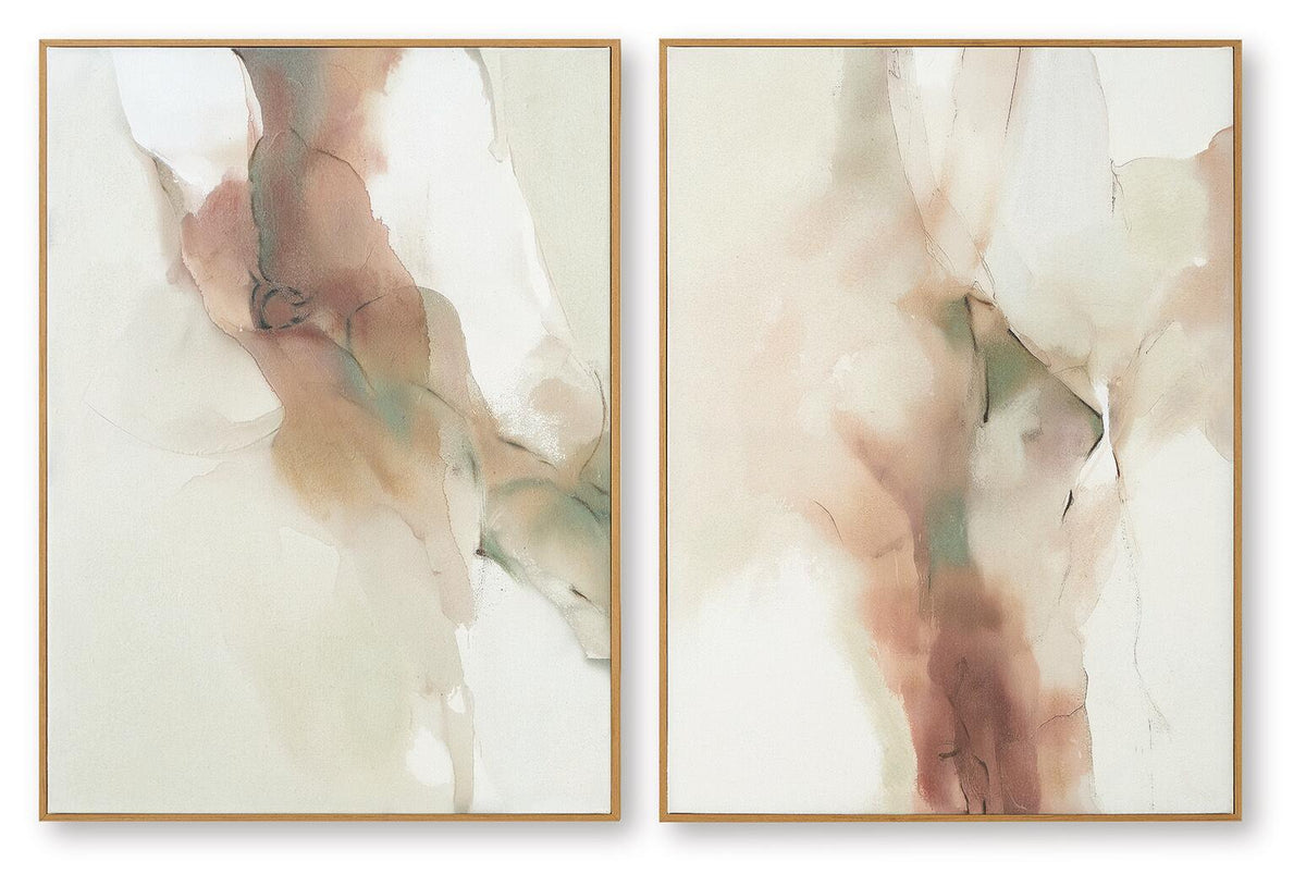 Set of 2 framed abstract prints showing nude figure contours in blue-gray