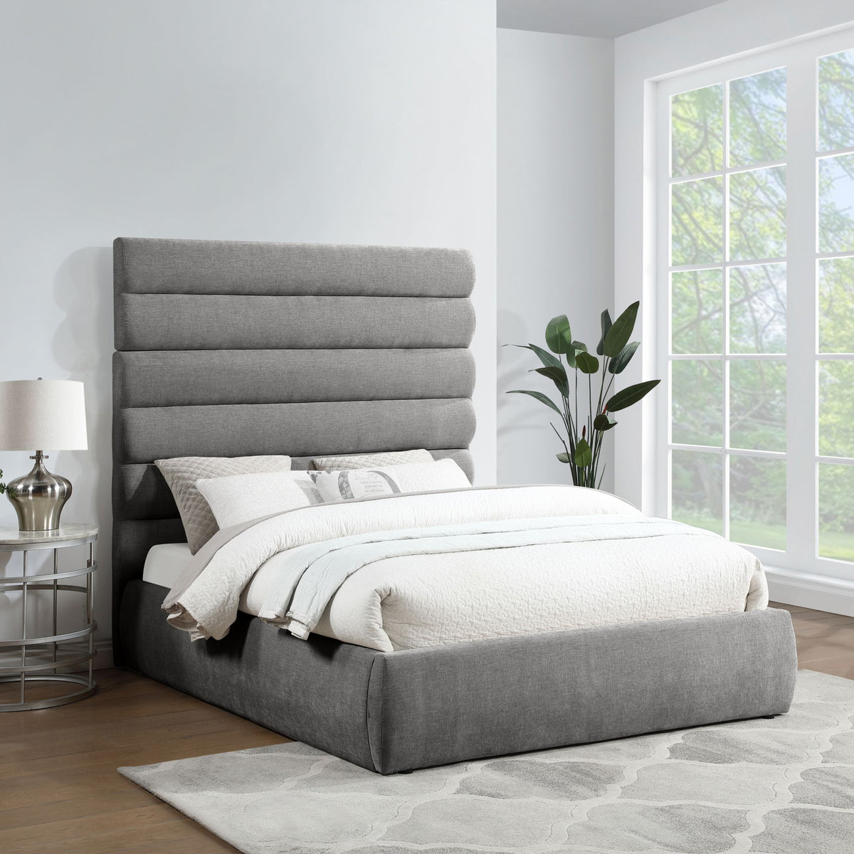 Adam - Chenille Fabric Bed With 70.5" Headboard