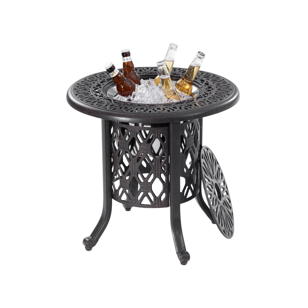 Side Table With Removable Ice Bucket, Hand Brushed Finish, Food Grade Bucket For Indoor & Outdoor Use - Antique Bronze