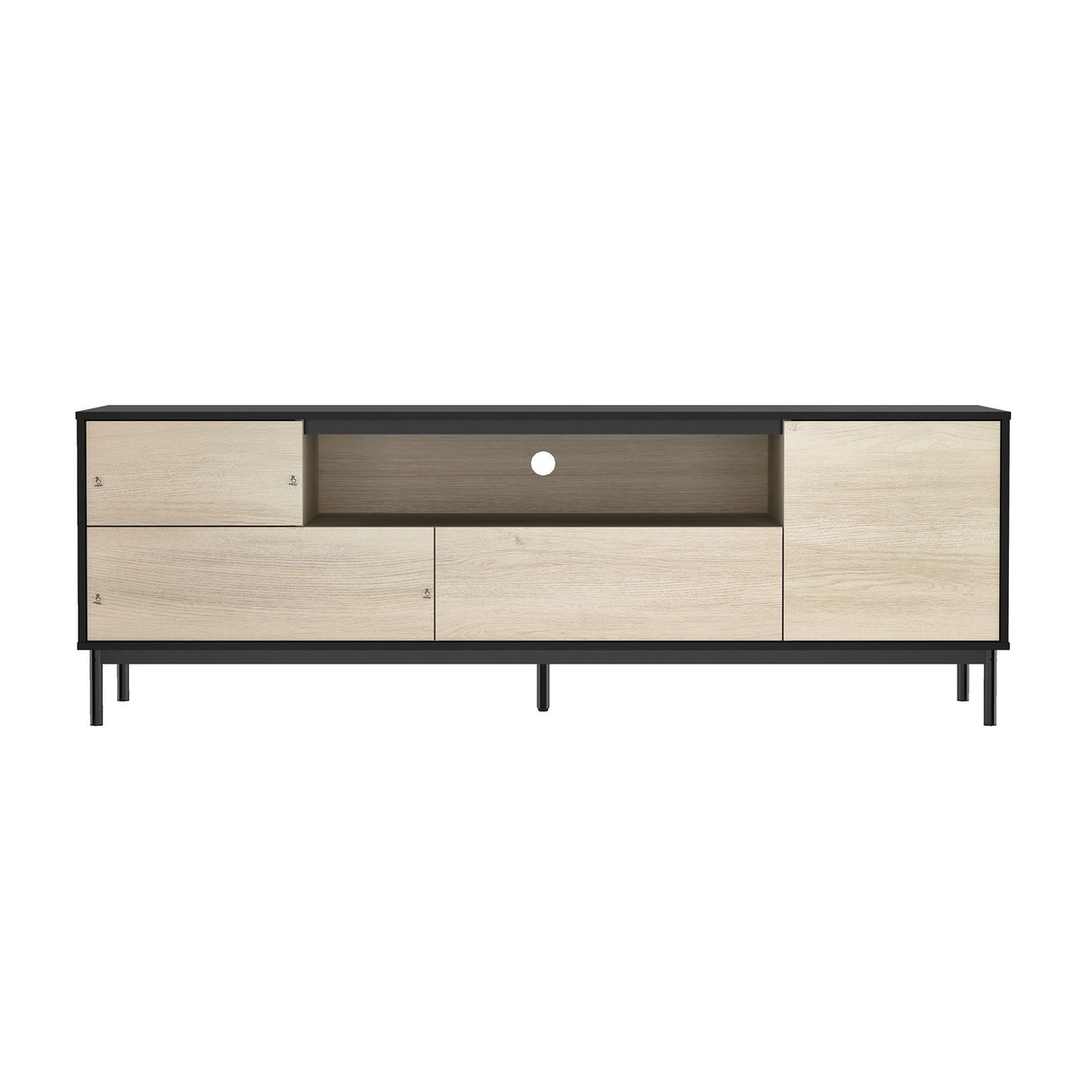 Arvon - 71" TV Stand With Metal Legs - Black and Natural