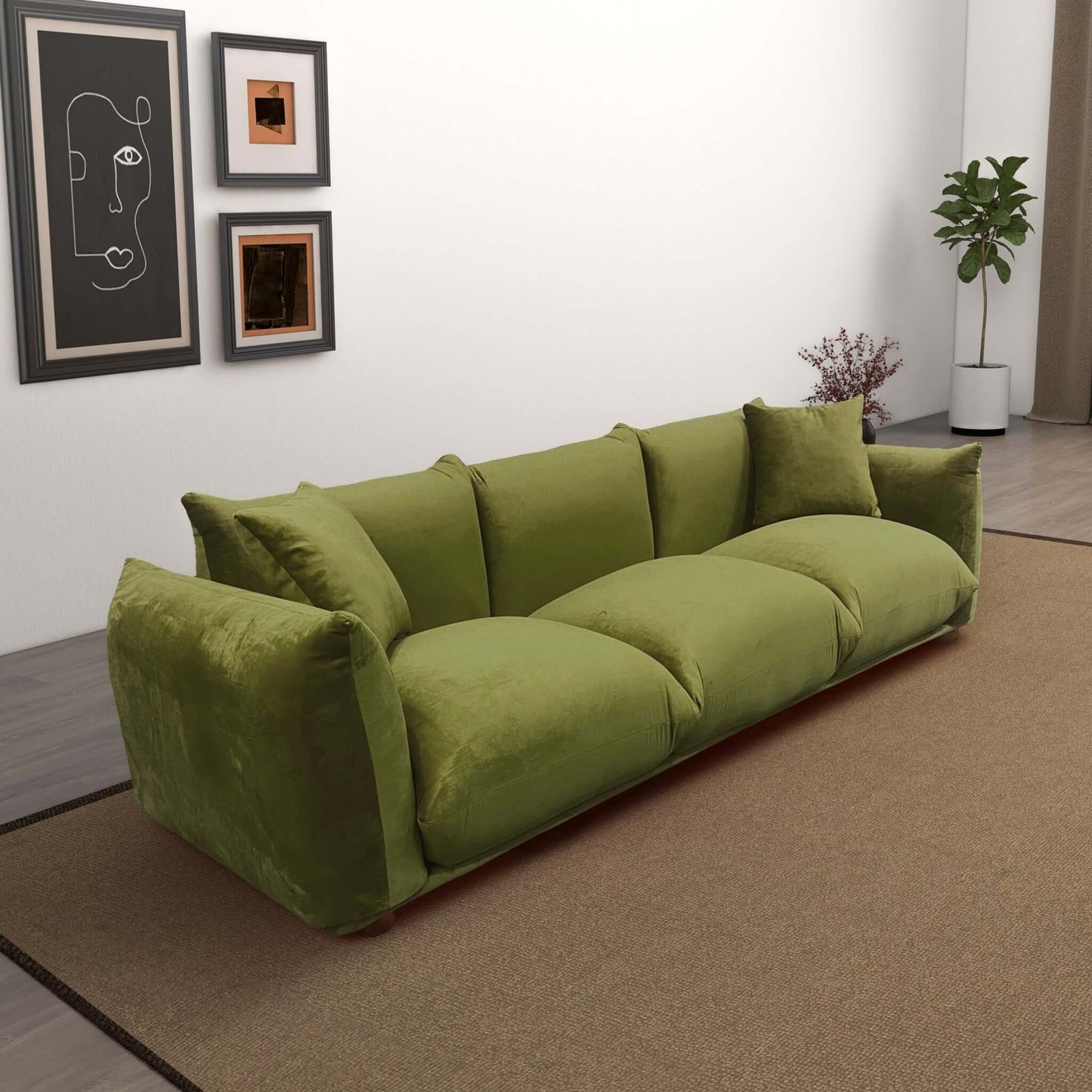 Ashcroft Furniture Arlo Olive Green Velvet Sofa