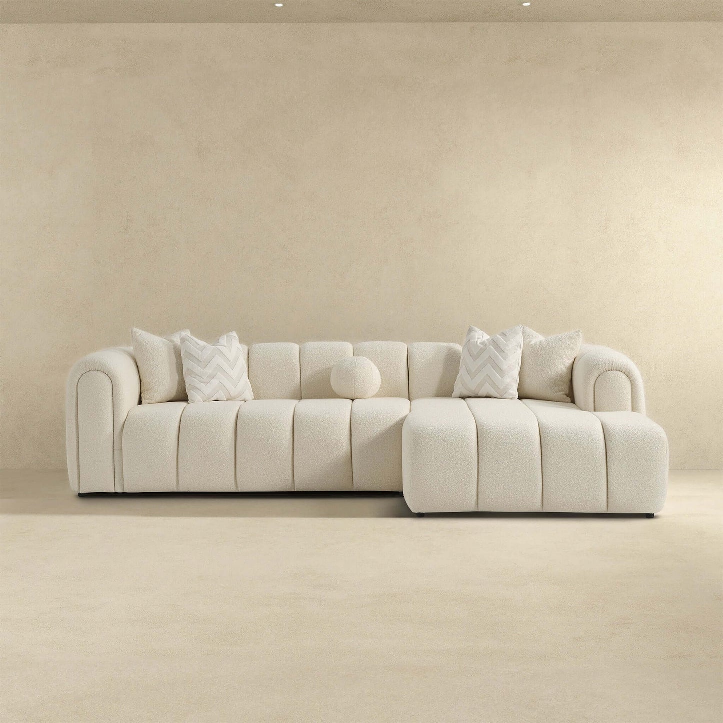 Ashcroft Furniture Beatrice Modern Tufted Ivory Boucle Right Sectional Sofa