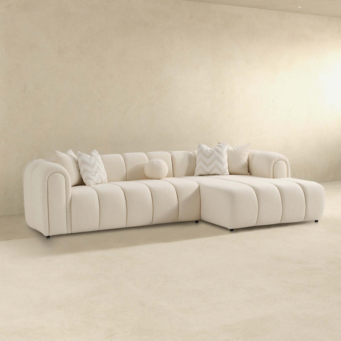 Ashcroft Furniture Beatrice Modern Tufted Ivory Boucle Right Sectional Sofa