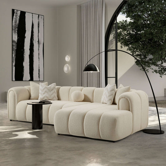 Ashcroft Furniture Beatrice Modern Tufted Ivory Boucle Right Sectional Sofa