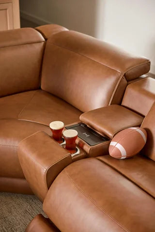 Rally-Up Caramel Leather Power Reclining Sectional
