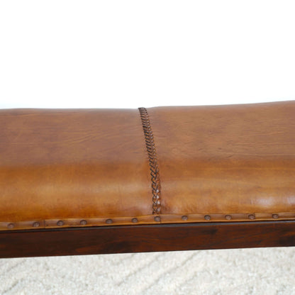 Ashcroft Furniture Chad Mid Century Modern Tan Leather Bench