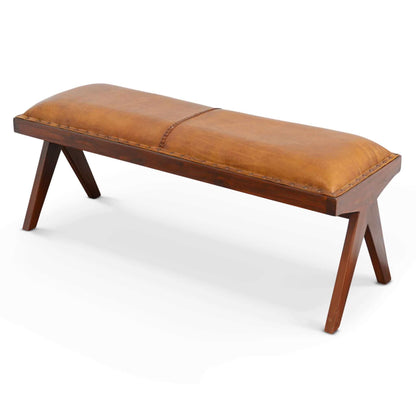 Ashcroft Furniture Chad Mid Century Modern Tan Leather Bench