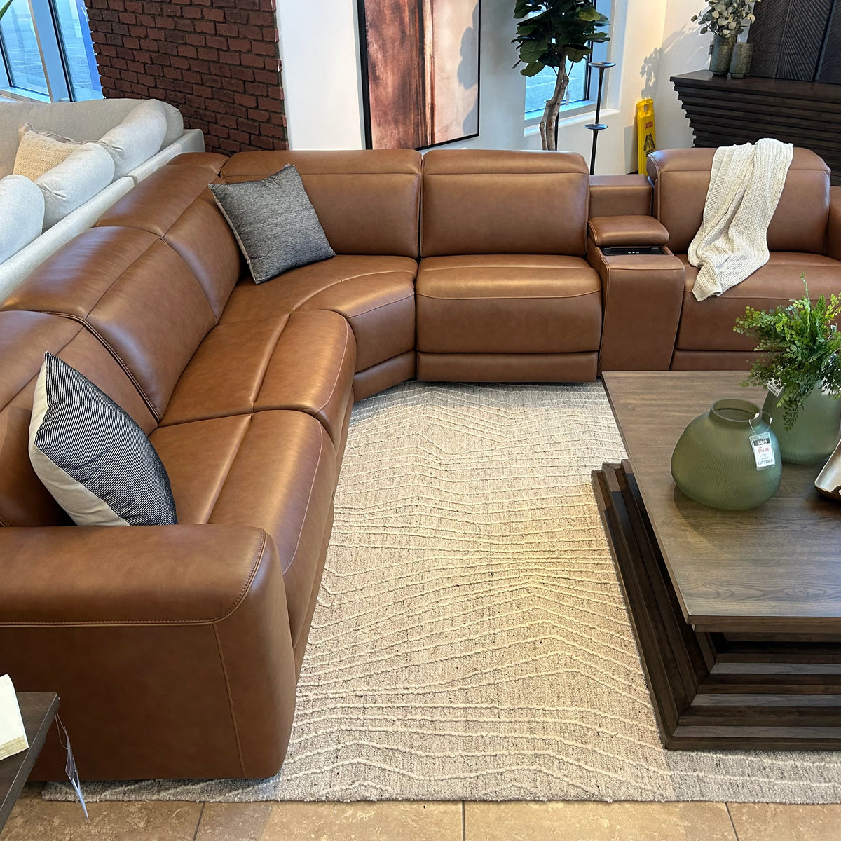 Rally-Up Caramel Leather Power Reclining Sectional