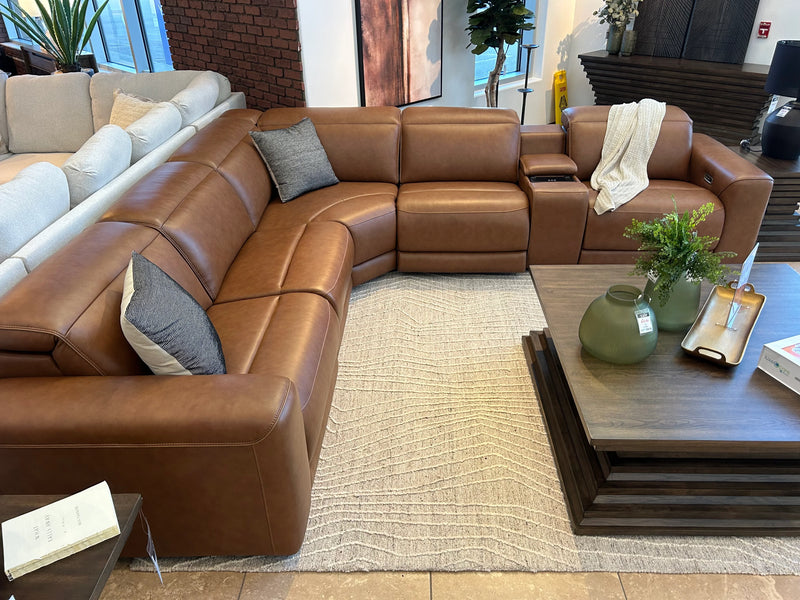 Rally-Up Caramel Leather Power Reclining Sectional