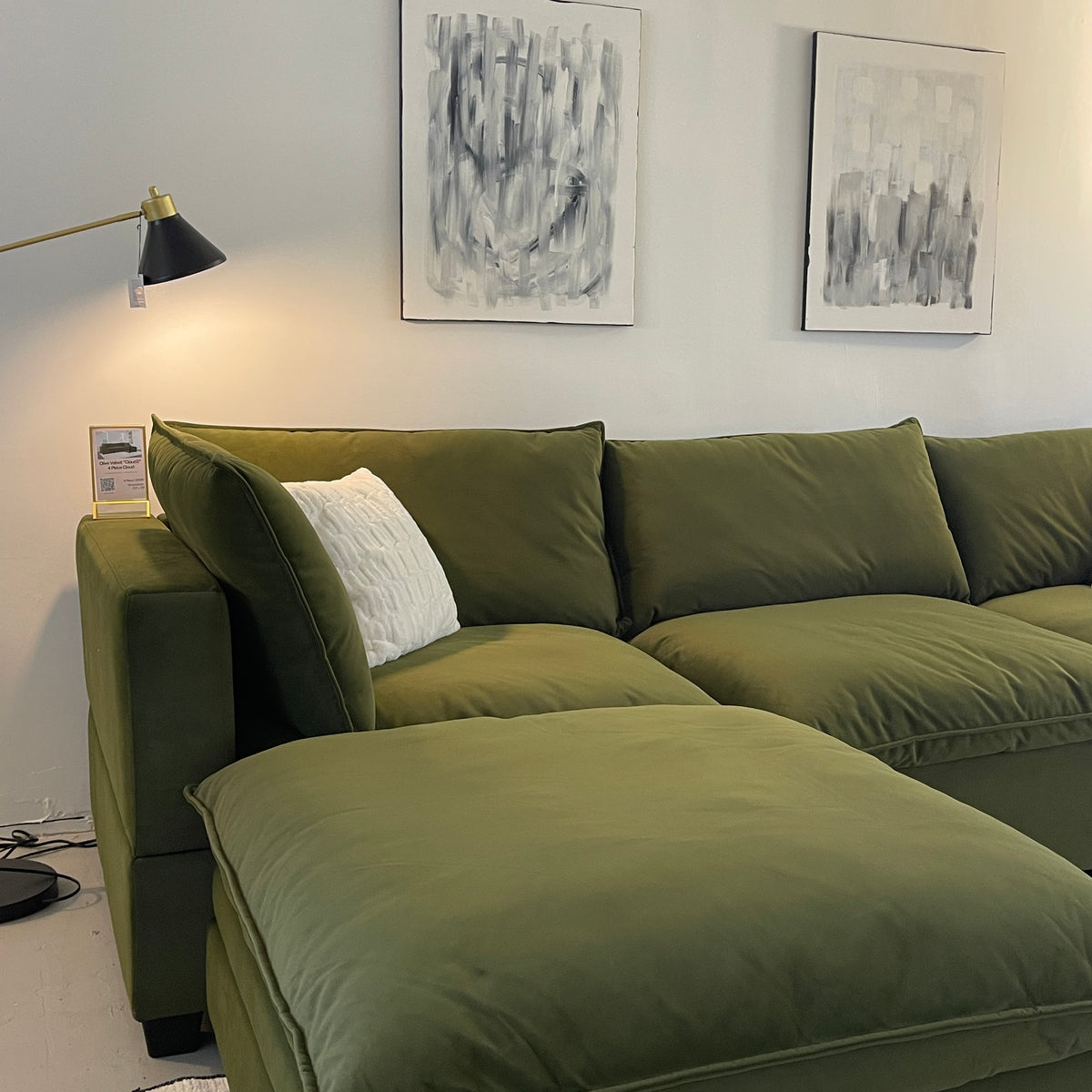 Olive Green Velvet Cloud Sectional