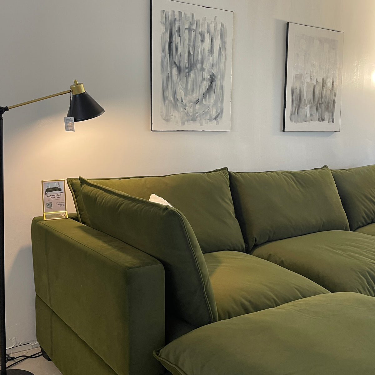 Olive Green Velvet Cloud Sectional