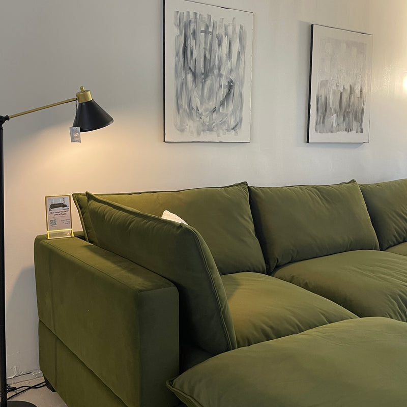 Olive Green Velvet Cloud Sova Sectional