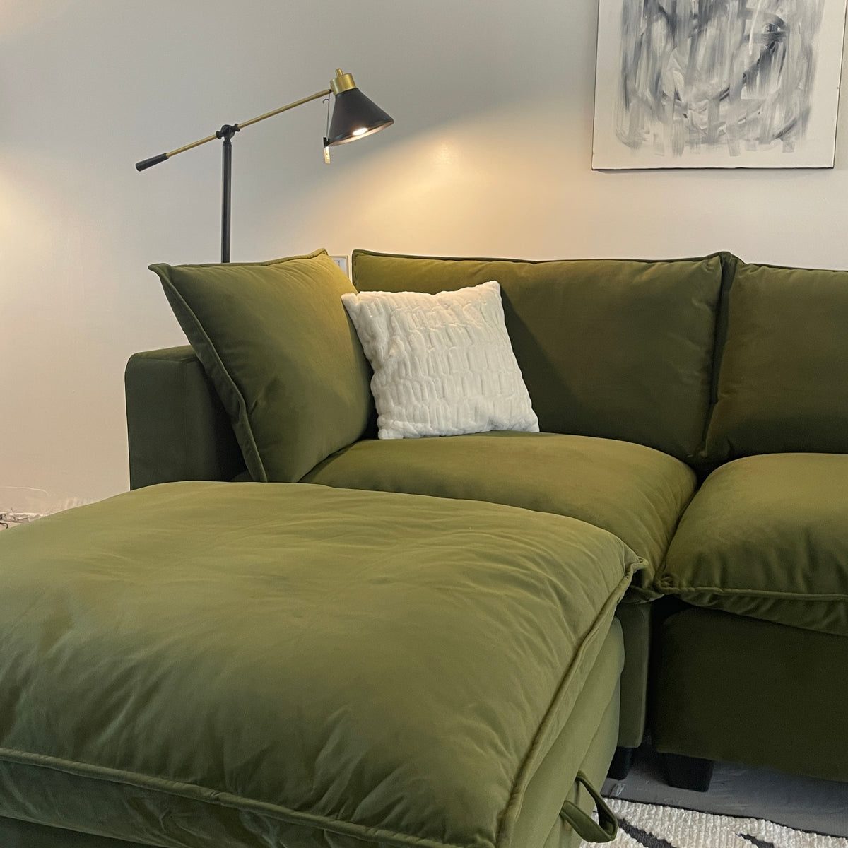 Olive Green Velvet Cloud Sectional