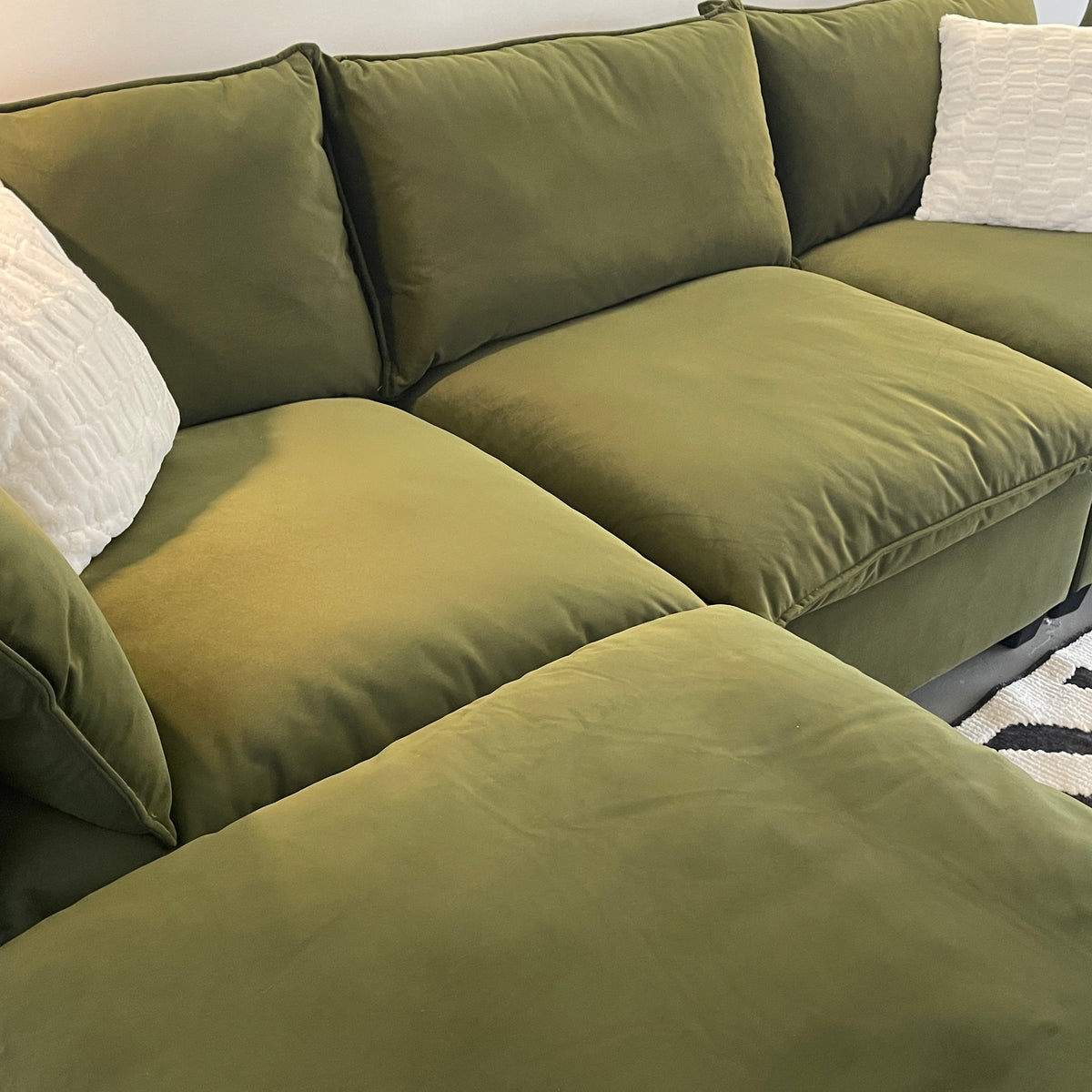 Olive Green Velvet Cloud Sectional