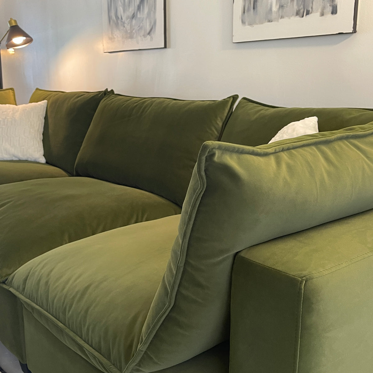 Olive Green Velvet Cloud Sectional